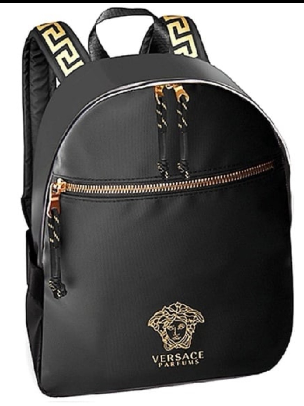 Versace Parfums Mini New Black Backpack with Gold Medusa Logo